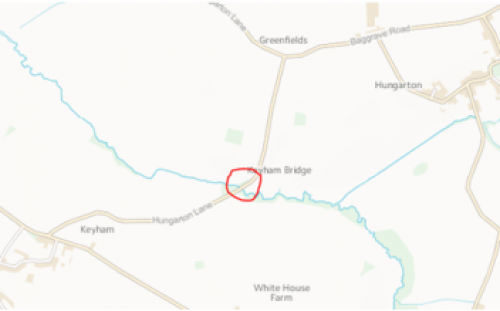 Map of location of Keyham Bridge on Hungarton Lane